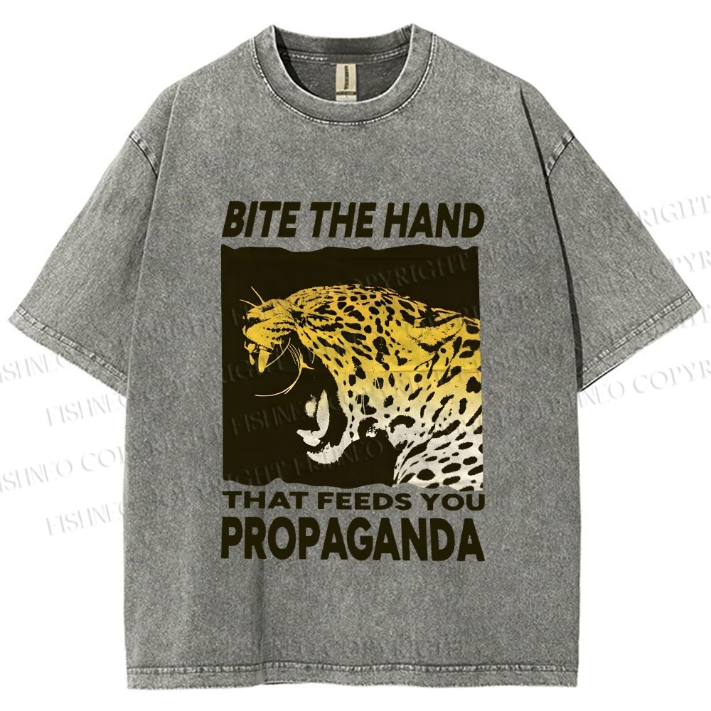 Unisex Bite the Hand That Feeds You Propaganda Panther Printed Washed Tee