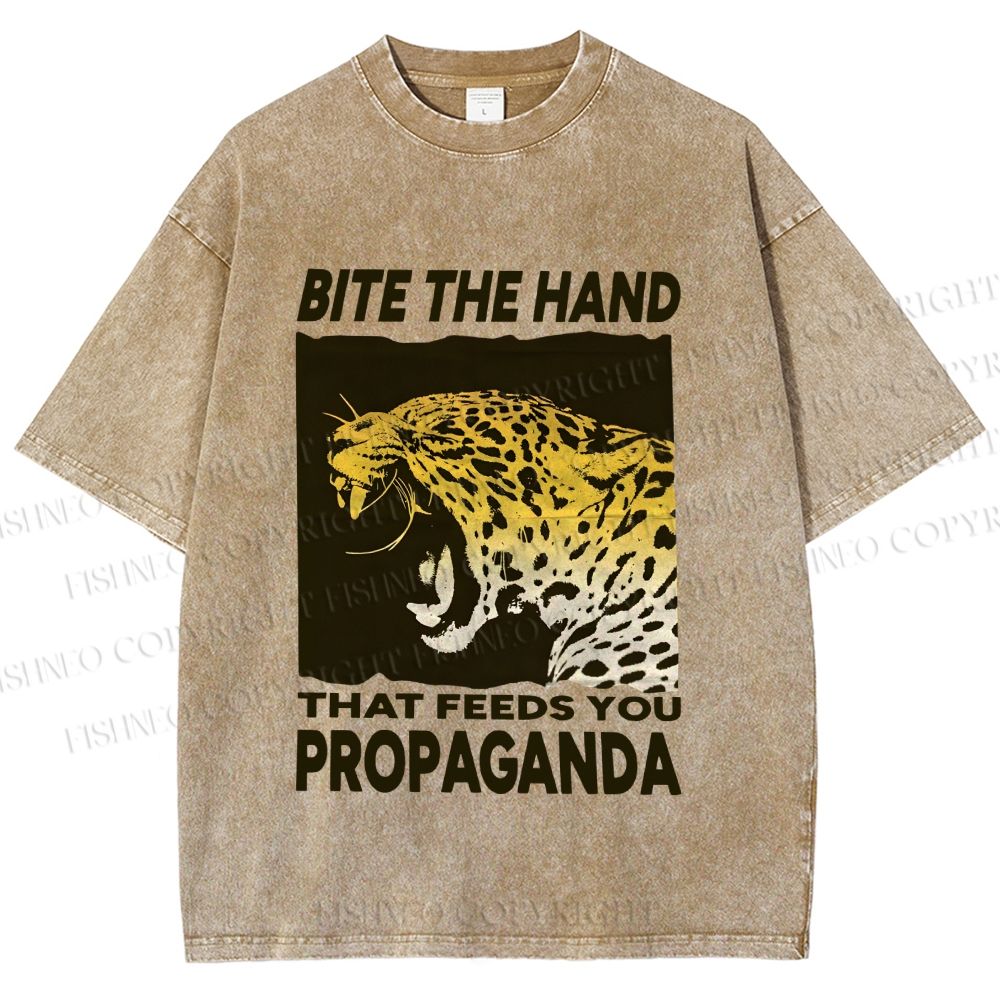 Unisex Bite the Hand That Feeds You Propaganda Panther Printed Washed Tee