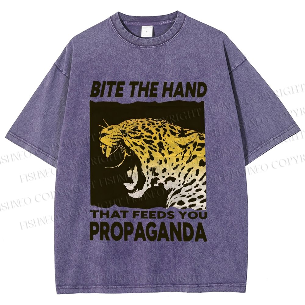 Unisex Bite the Hand That Feeds You Propaganda Panther Printed Washed Tee