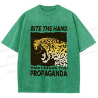 Unisex Bite the Hand That Feeds You Propaganda Panther Printed Washed Tee