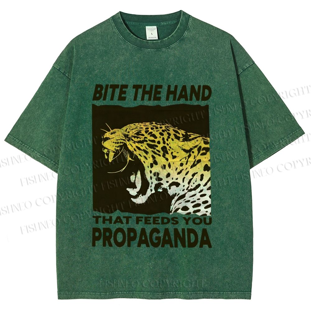 Unisex Bite the Hand That Feeds You Propaganda Panther Printed Washed Tee