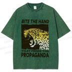 Unisex Bite the Hand That Feeds You Propaganda Panther Printed Washed Tee