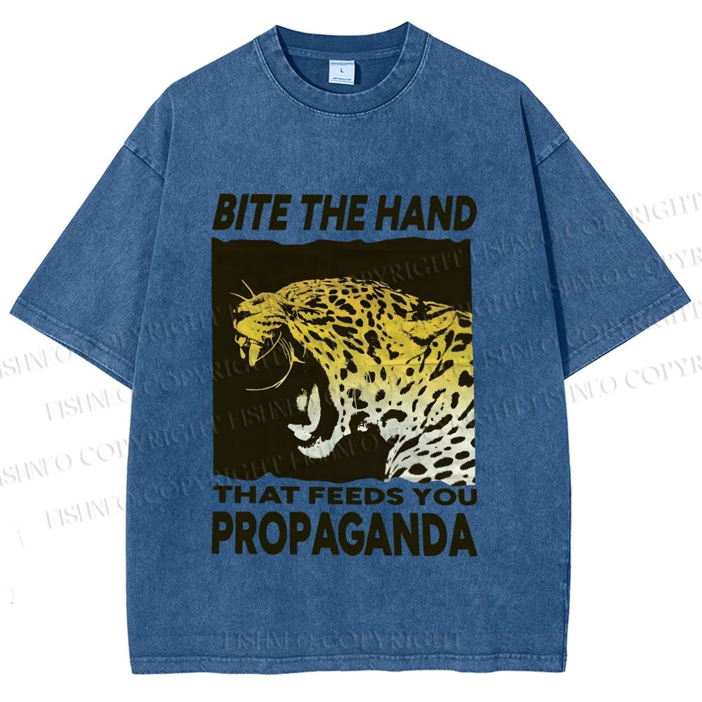 Unisex Bite the Hand That Feeds You Propaganda Panther Printed Washed Tee