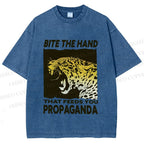 Unisex Bite the Hand That Feeds You Propaganda Panther Printed Washed Tee