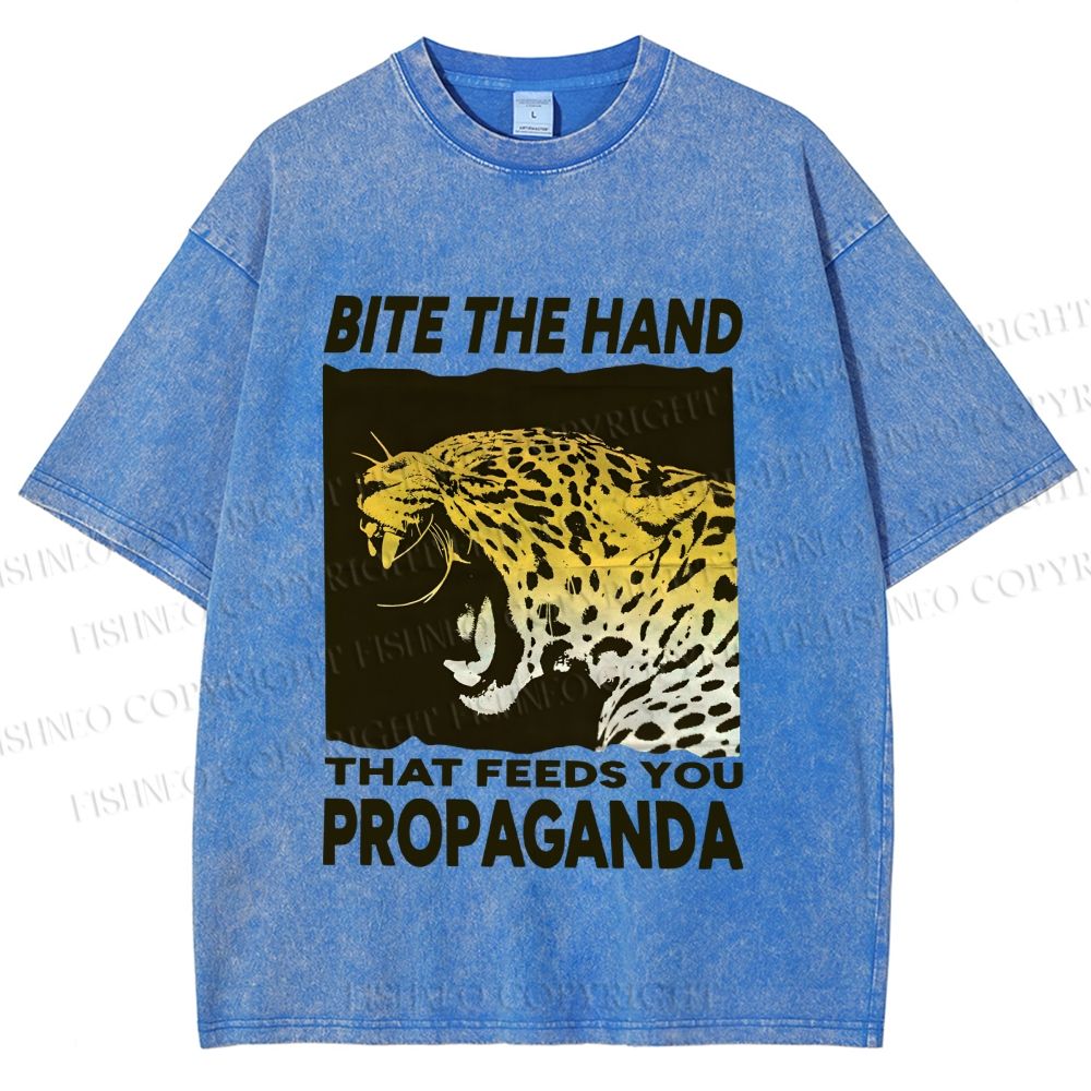 Unisex Bite the Hand That Feeds You Propaganda Panther Printed Washed Tee
