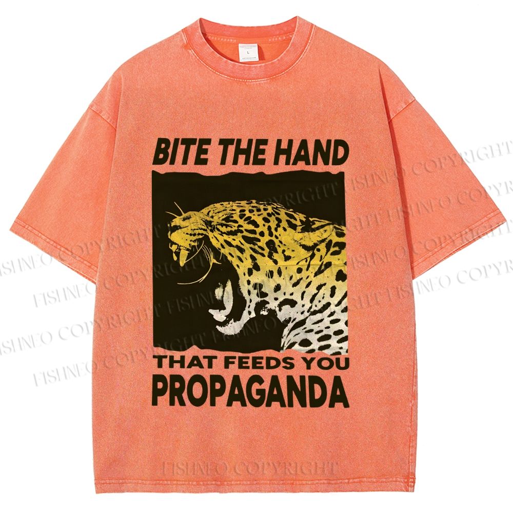 Unisex Bite the Hand That Feeds You Propaganda Panther Printed Washed Tee