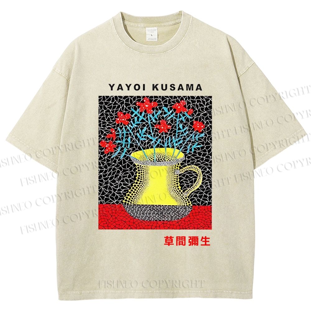 Unisex Yayoi Kusama Flower Printed Washed Tee