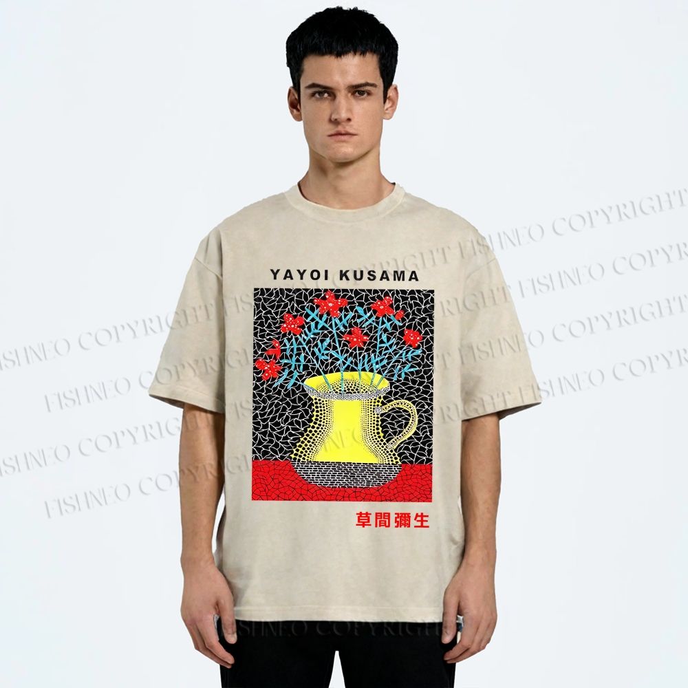 Unisex Yayoi Kusama Flower Printed Washed Tee