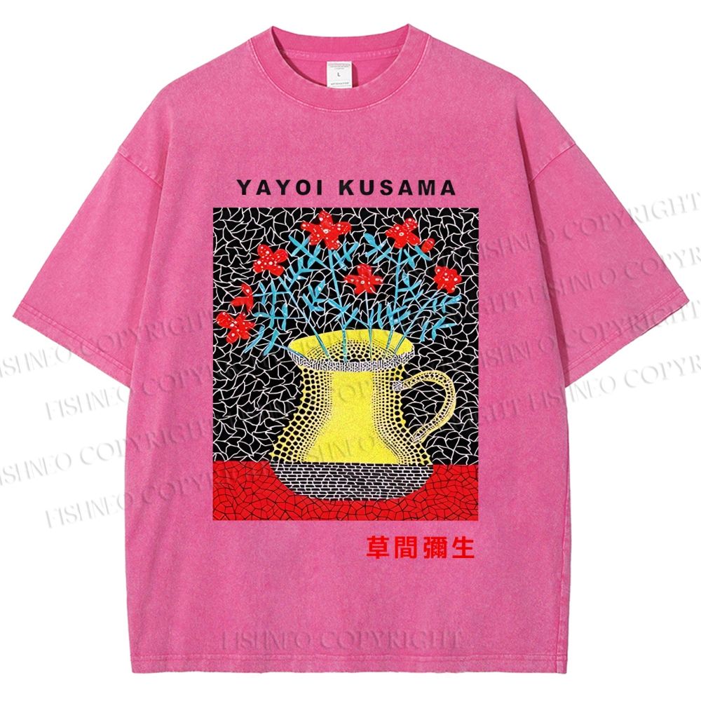 Unisex Yayoi Kusama Flower Printed Washed Tee