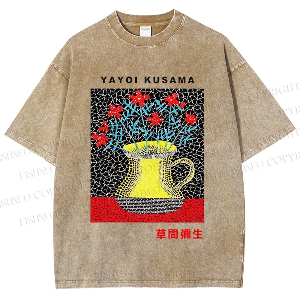 Unisex Yayoi Kusama Flower Printed Washed Tee