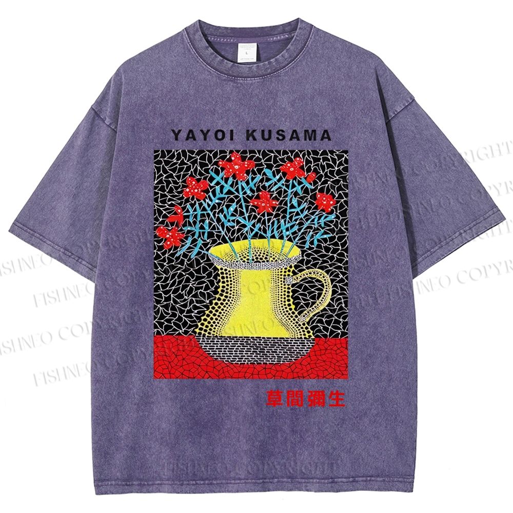 Unisex Yayoi Kusama Flower Printed Washed Tee