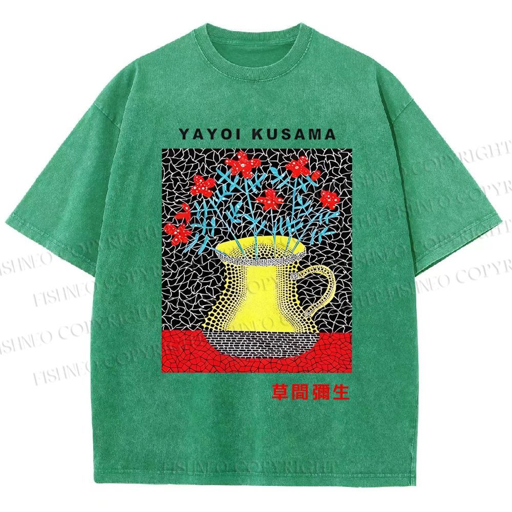 Unisex Yayoi Kusama Flower Printed Washed Tee