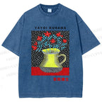 Unisex Yayoi Kusama Flower Printed Washed Tee