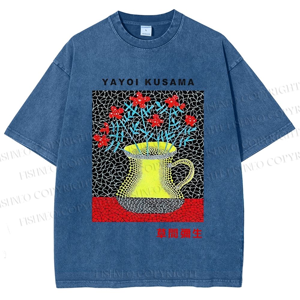 Unisex Yayoi Kusama Flower Printed Washed Tee