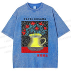 Unisex Yayoi Kusama Flower Printed Washed Tee