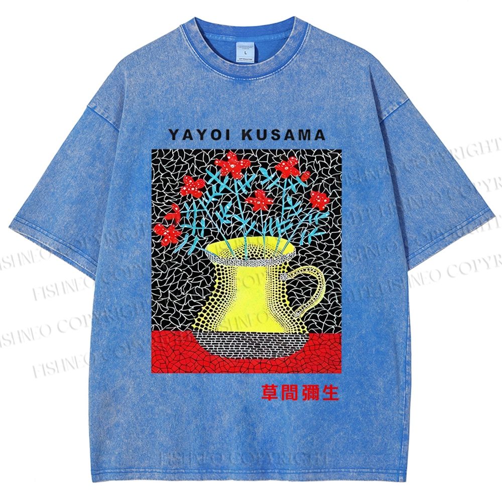 Unisex Yayoi Kusama Flower Printed Washed Tee