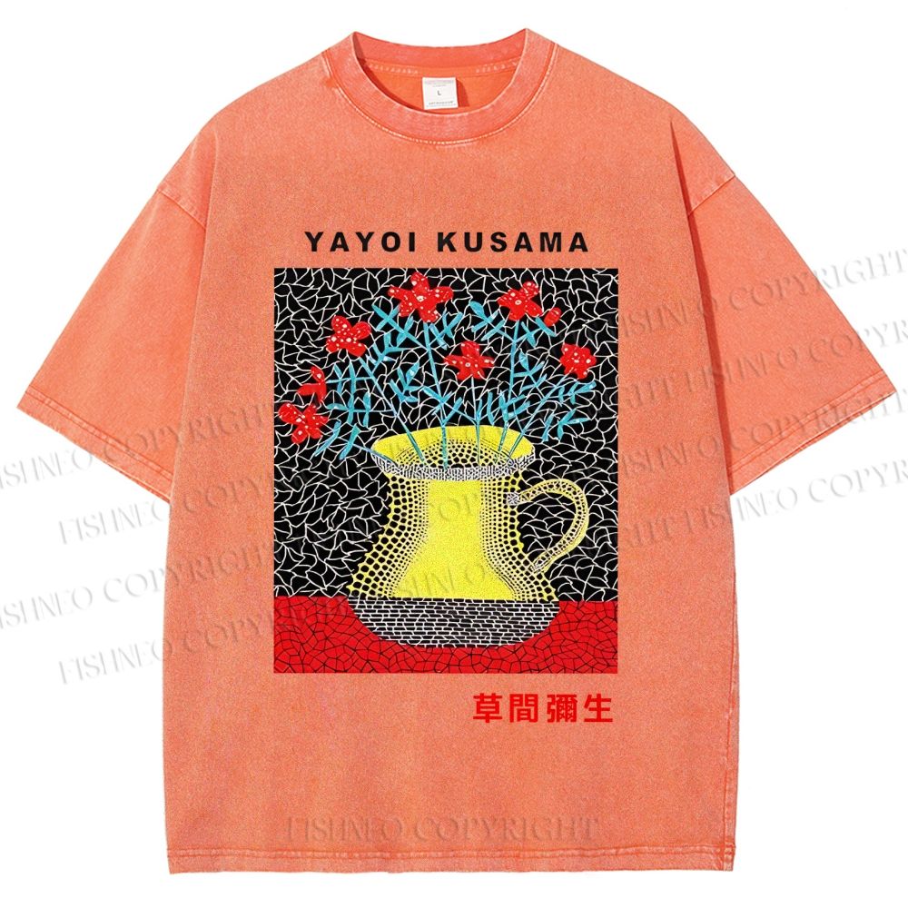 Unisex Yayoi Kusama Flower Printed Washed Tee