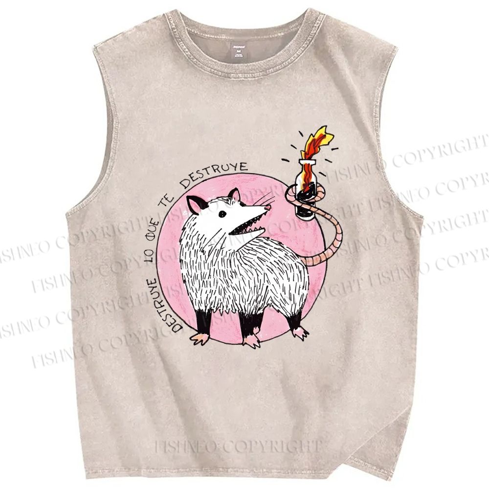 Unisex Tlacuache Printed Washed Tank Top