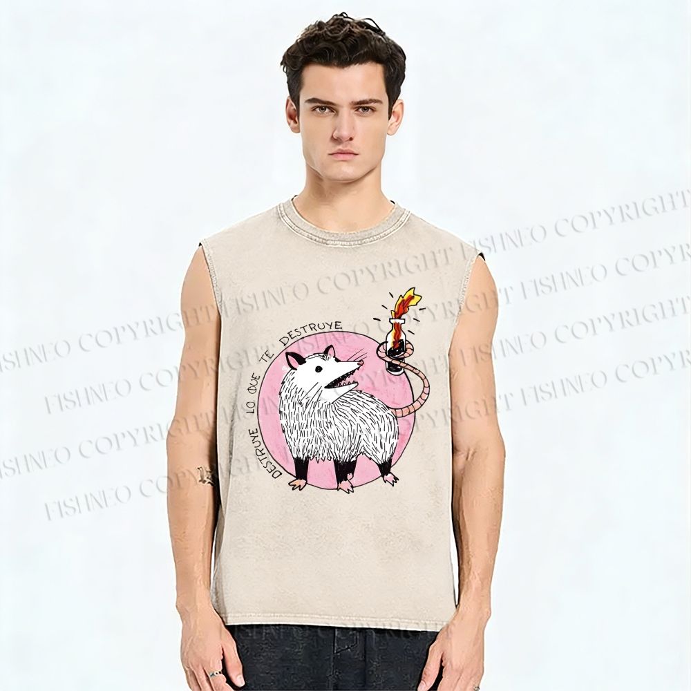 Unisex Tlacuache Printed Washed Tank Top