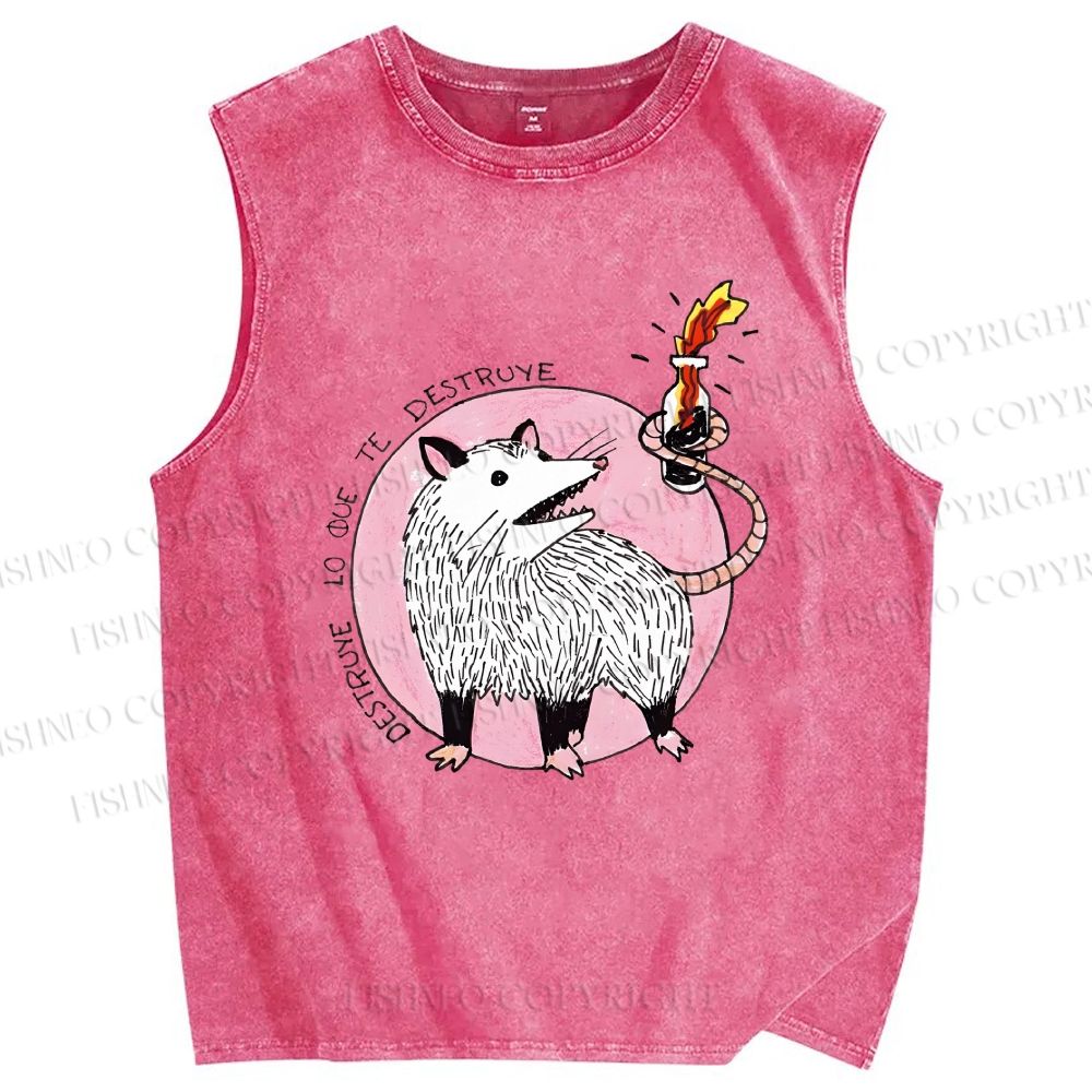 Unisex Tlacuache Printed Washed Tank Top