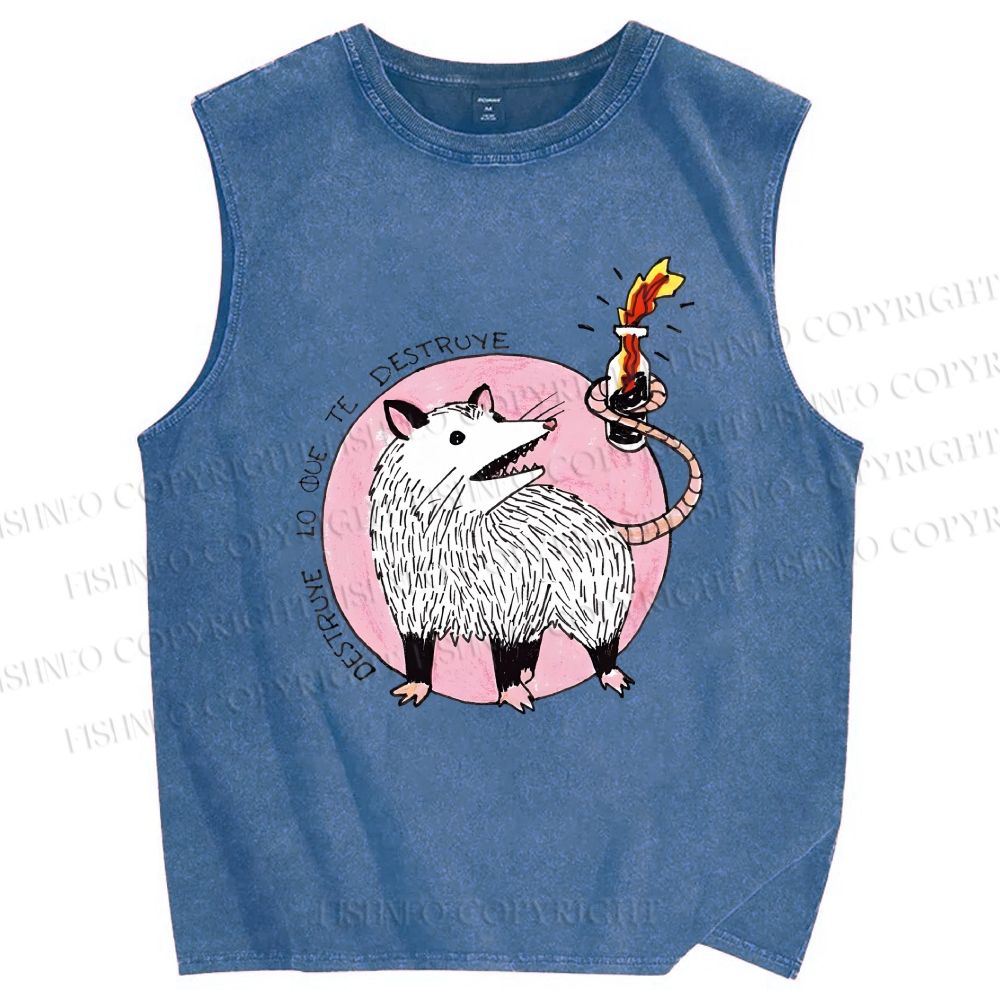Unisex Tlacuache Printed Washed Tank Top