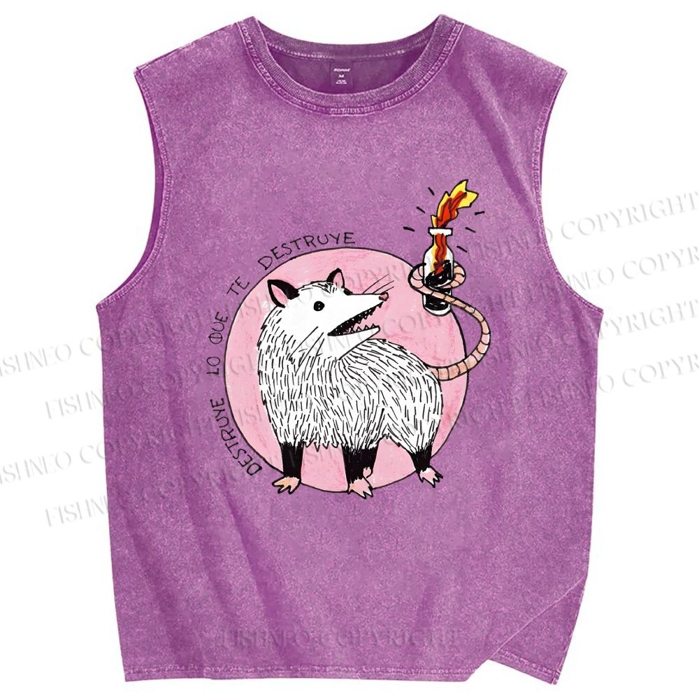 Unisex Tlacuache Printed Washed Tank Top