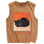 Unisex Japan Cat Printed Washed Tank Top
