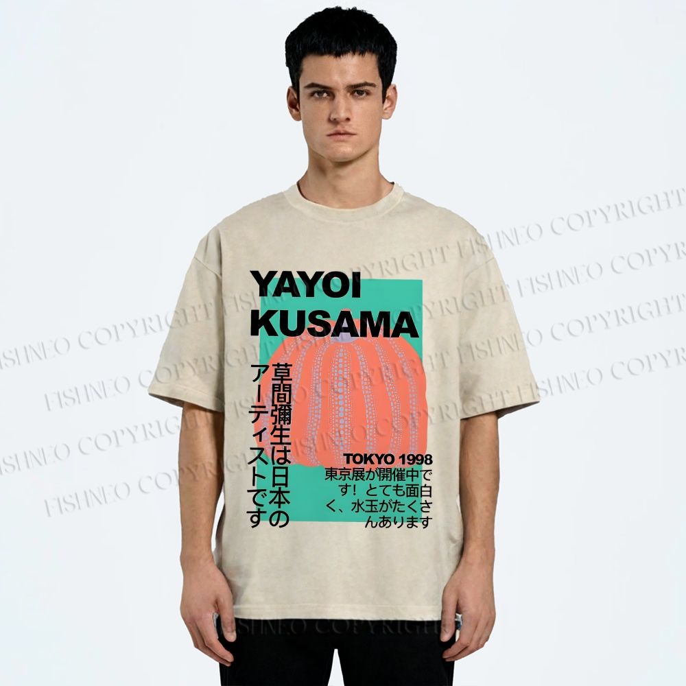 Unisex Yayoi Kusama Pumpkin Printed Washed Tee