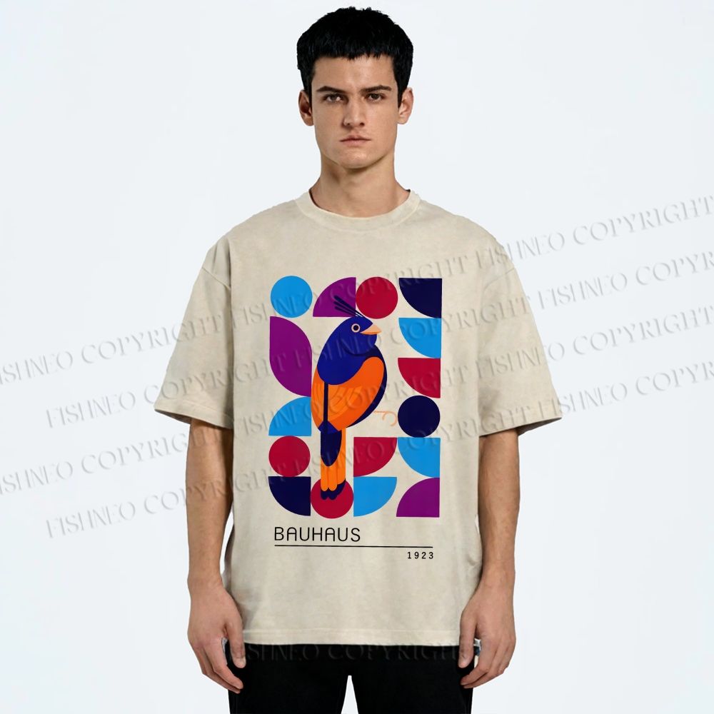 Unisex Bauhaus Geometric Bird Printed Washed Tee