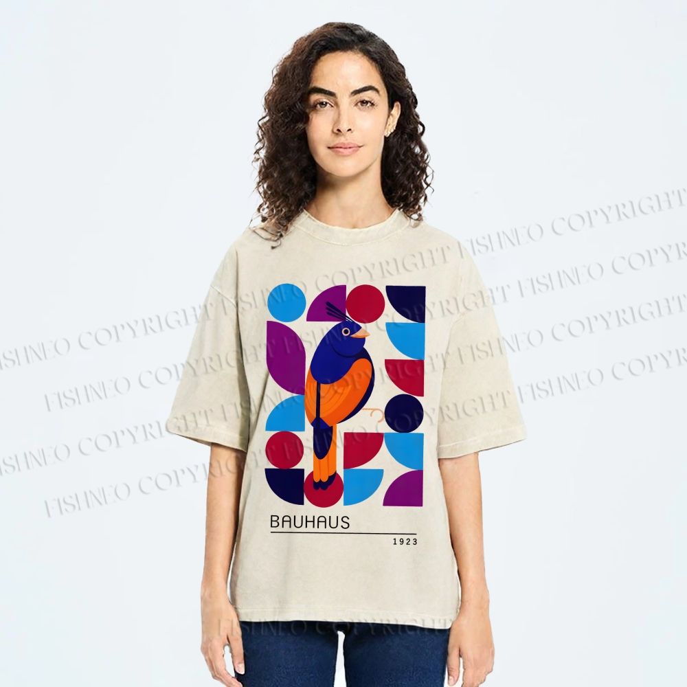 Unisex Bauhaus Geometric Bird Printed Washed Tee