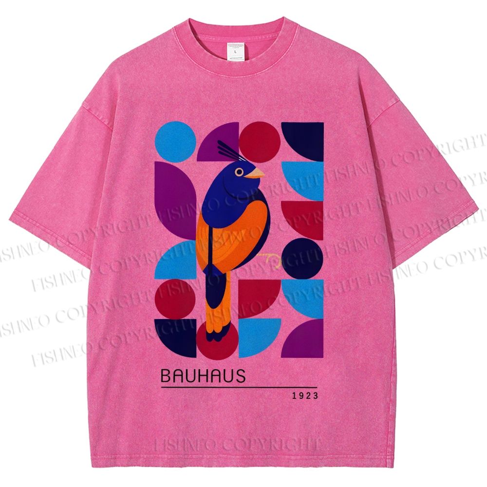 Unisex Bauhaus Geometric Bird Printed Washed Tee