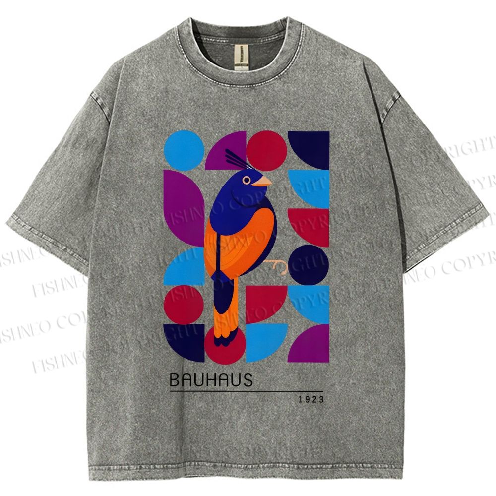 Unisex Bauhaus Geometric Bird Printed Washed Tee