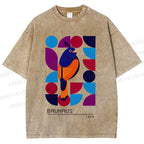 Unisex Bauhaus Geometric Bird Printed Washed Tee