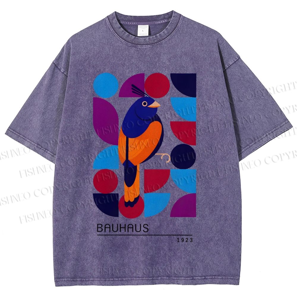 Unisex Bauhaus Geometric Bird Printed Washed Tee