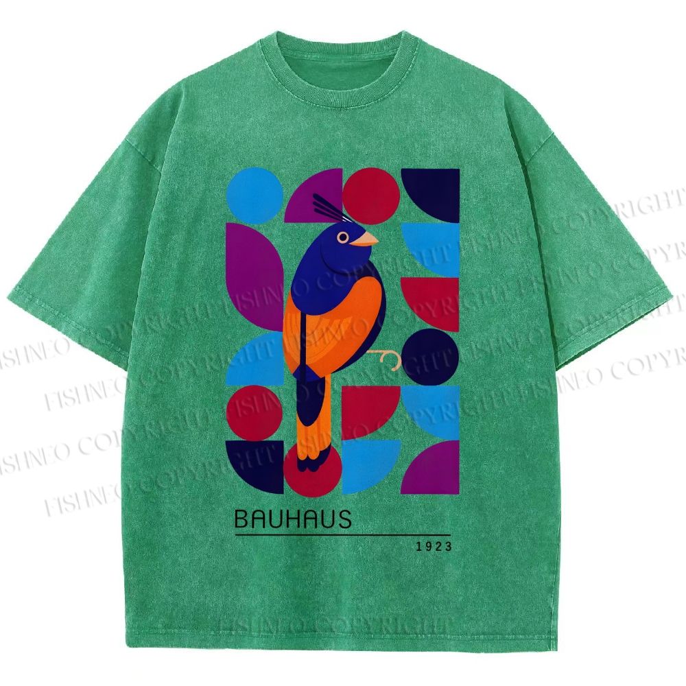 Unisex Bauhaus Geometric Bird Printed Washed Tee