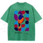 Unisex Bauhaus Geometric Bird Printed Washed Tee