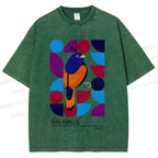Unisex Bauhaus Geometric Bird Printed Washed Tee
