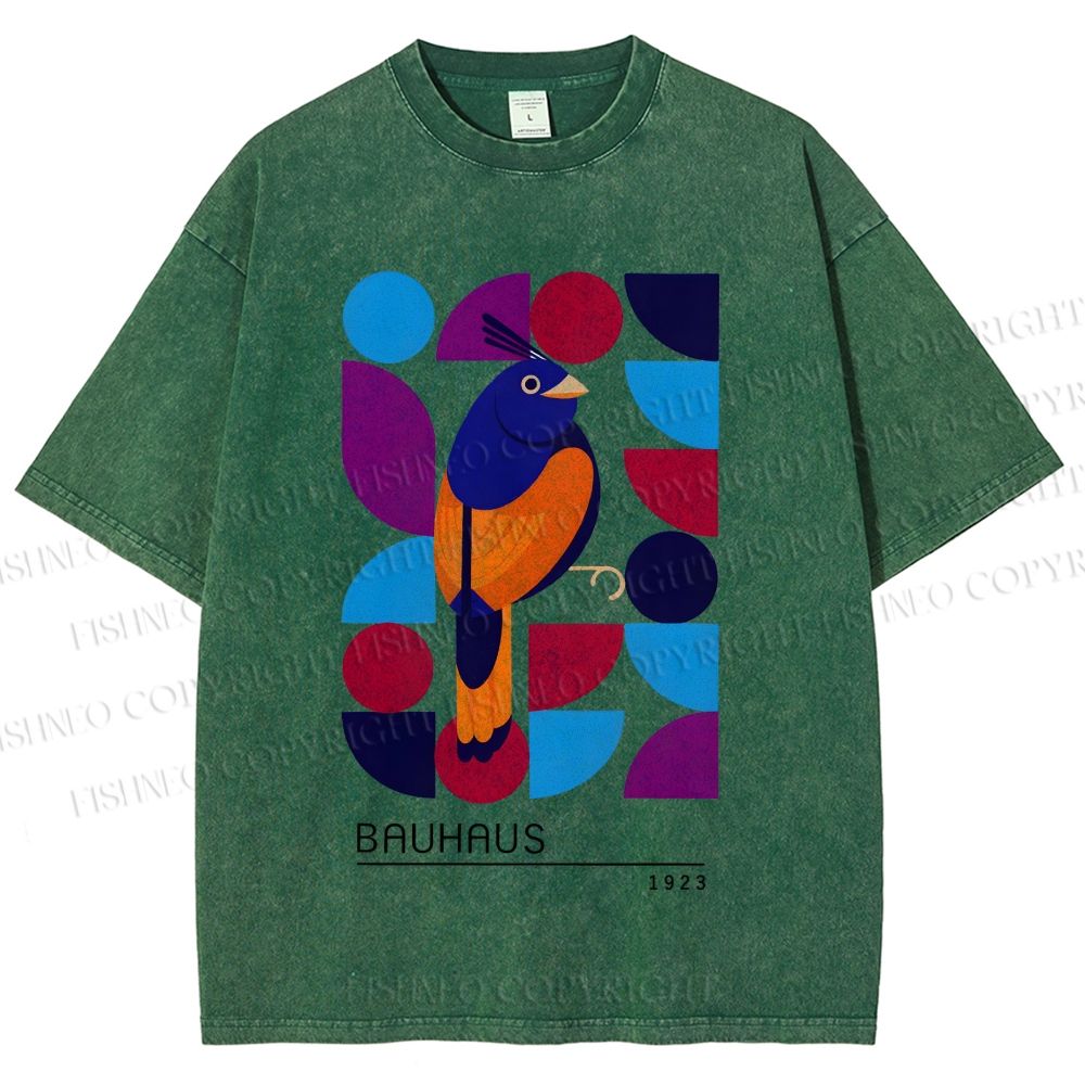 Unisex Bauhaus Geometric Bird Printed Washed Tee
