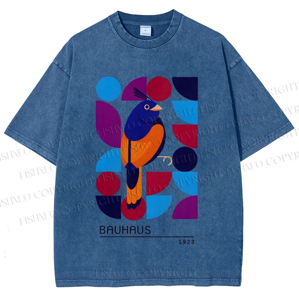 Unisex Bauhaus Geometric Bird Printed Washed Tee