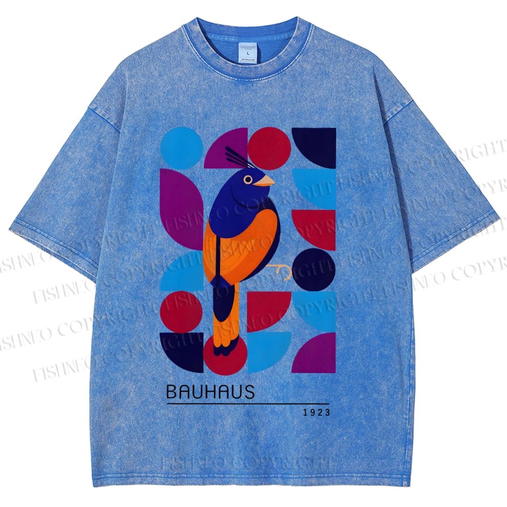 Unisex Bauhaus Geometric Bird Printed Washed Tee