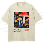 Unisex Yayoi Kusama Polka Dot Mushroom Printed Washed Tee