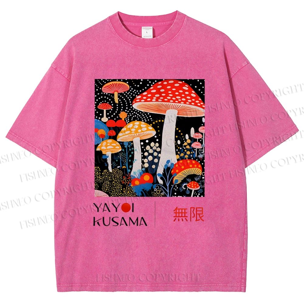 Unisex Yayoi Kusama Polka Dot Mushroom Printed Washed Tee