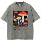 Unisex Yayoi Kusama Polka Dot Mushroom Printed Washed Tee
