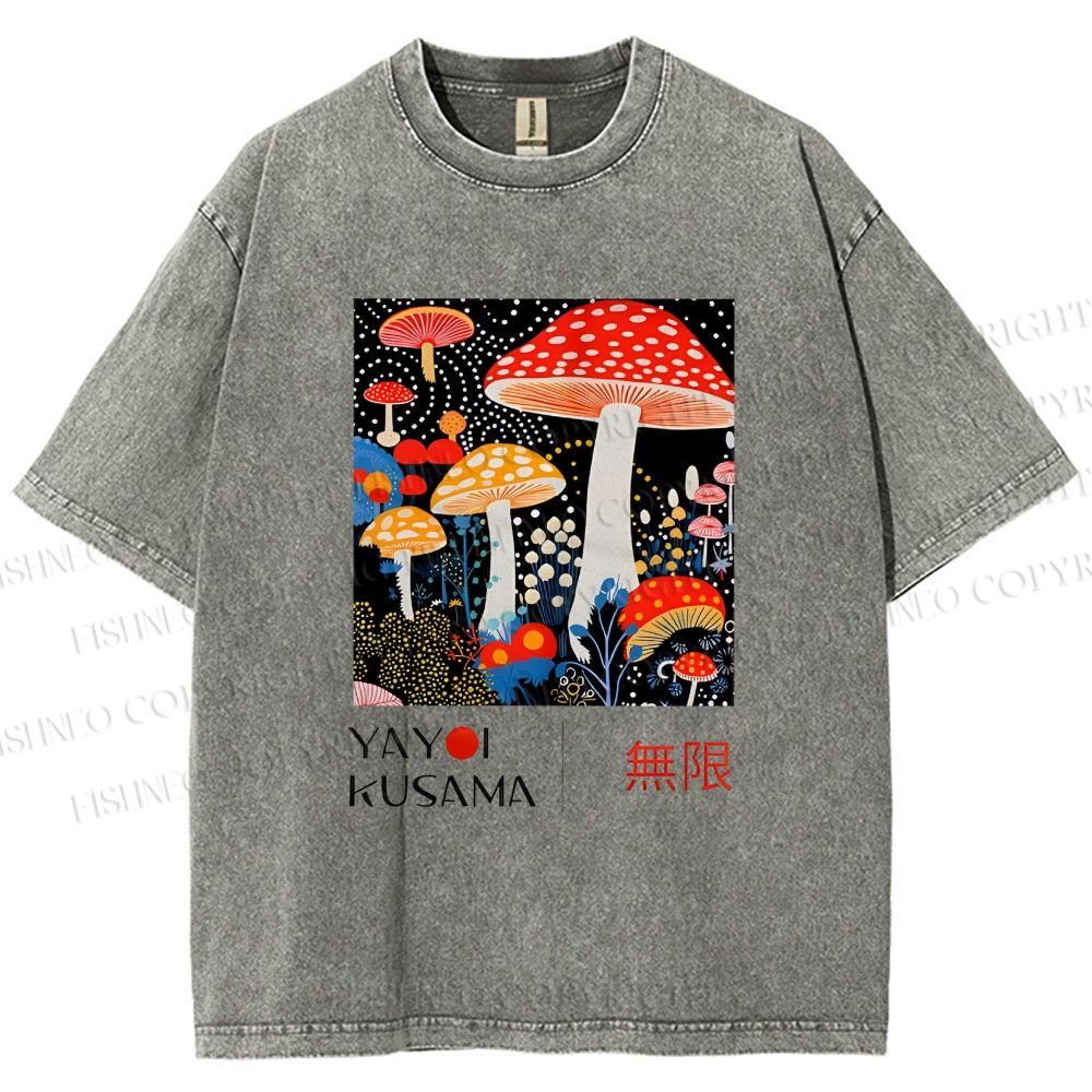 Unisex Yayoi Kusama Polka Dot Mushroom Printed Washed Tee