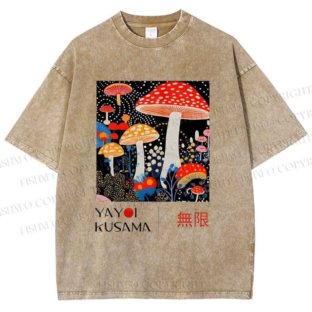 Unisex Yayoi Kusama Polka Dot Mushroom Printed Washed Tee