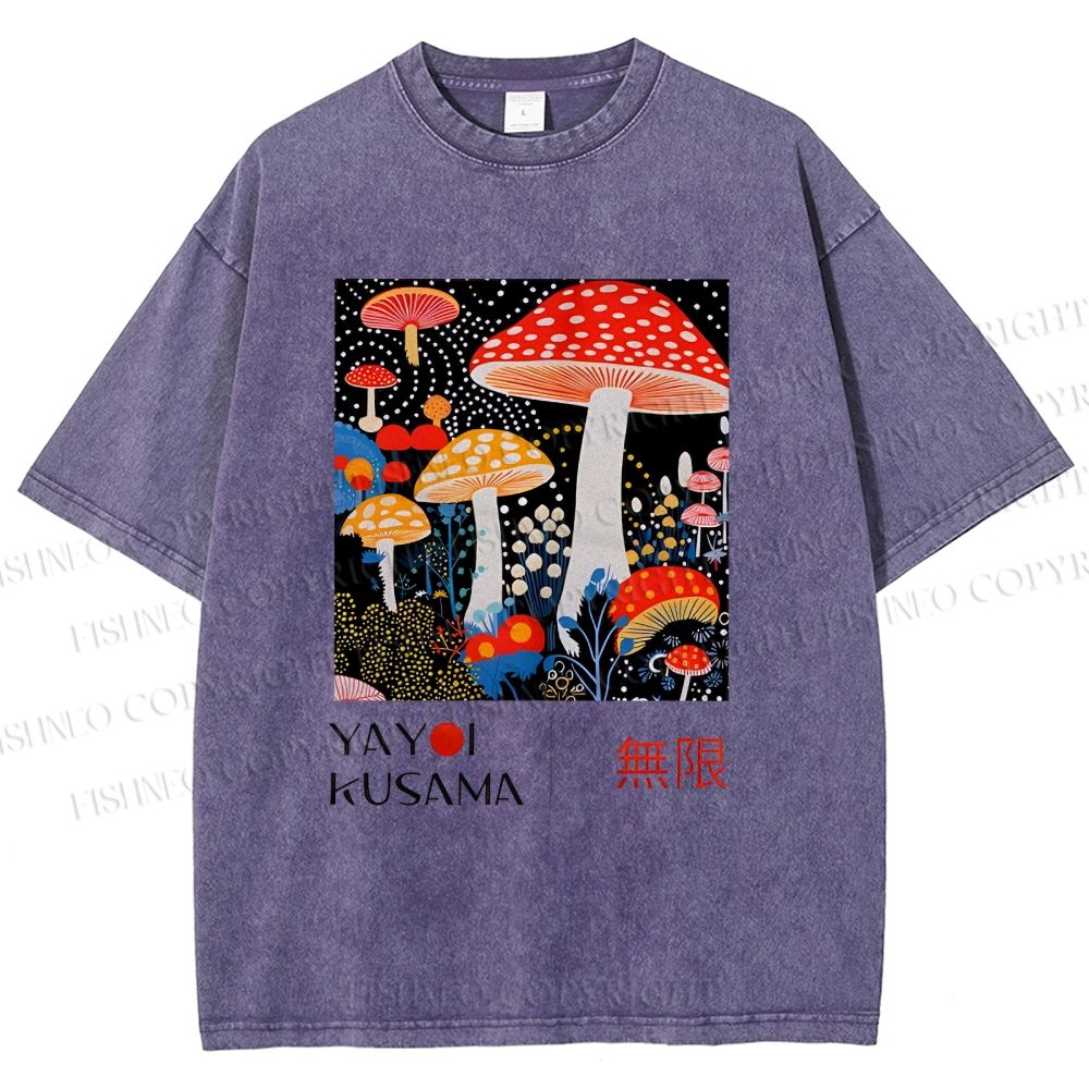 Unisex Yayoi Kusama Polka Dot Mushroom Printed Washed Tee