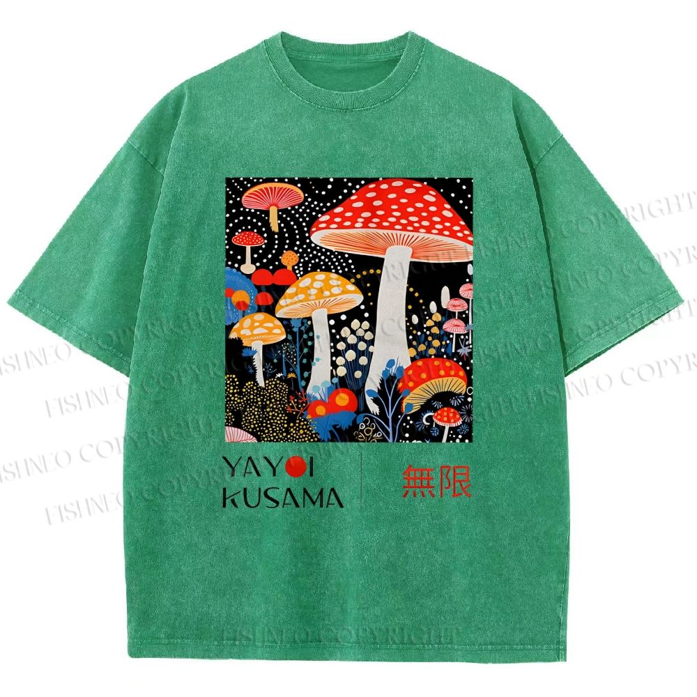 Unisex Yayoi Kusama Polka Dot Mushroom Printed Washed Tee