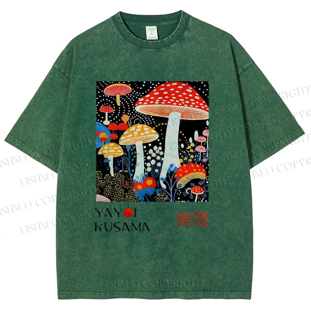 Unisex Yayoi Kusama Polka Dot Mushroom Printed Washed Tee