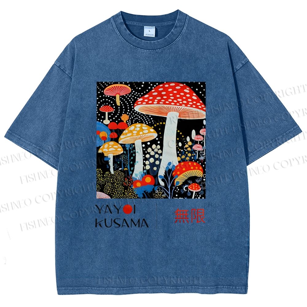Unisex Yayoi Kusama Polka Dot Mushroom Printed Washed Tee