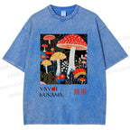 Unisex Yayoi Kusama Polka Dot Mushroom Printed Washed Tee